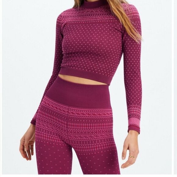 Fabletics Holly Outfit Christmas Fair Isle Long Sleeve Top /Leggings Long John’s - Picture 2 of 9